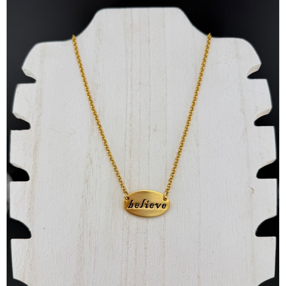 Cynthia Garrett Believe Necklace 16in Gold Tone Oval Pendant Faith Minimalist